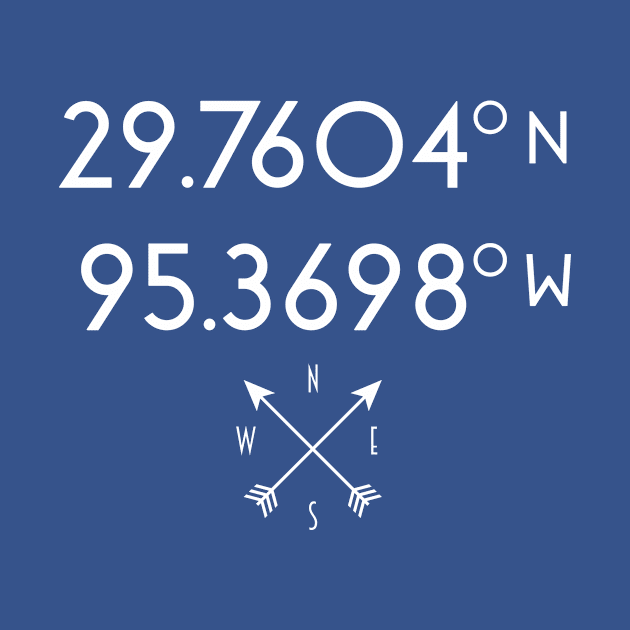 Houston Map Coordinates (latitude and longitude) white text with compass rose, no city name by AtlasMirabilis