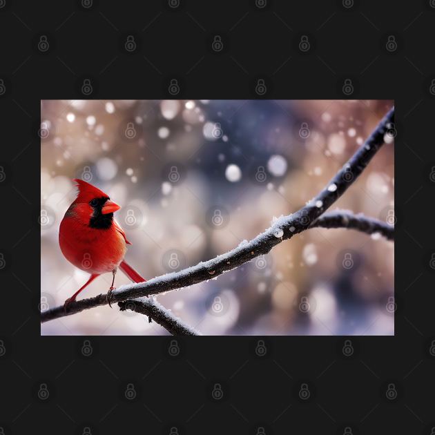 Cute little red bird on a branch at winter by DyeruArt