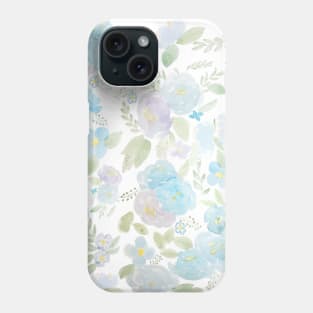 blue flowers and leaf watercolor pattern Phone Case