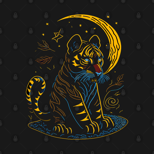 Tiger Cub Under Moonlight Drawing by Obotan Mmienu