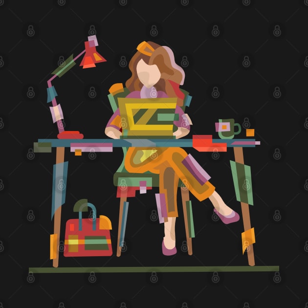 A GIRL WORKING SINCERELY IN LAPTOP by STYLIZED ART