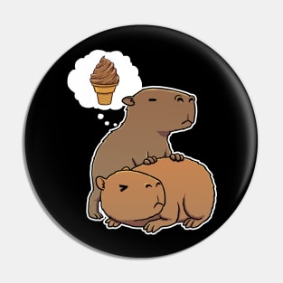 Capybara hungry for Chocolate Ice Cream Cone Pin