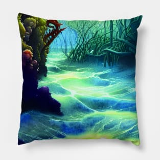 Mythical Plants in a Rough Sea with Big Waves, Scenery Nature Pillow