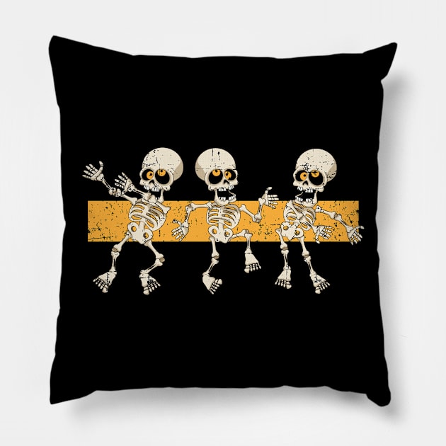 Funny 3 Dancing Skeleton Halloween Gift Pillow by teeleoshirts