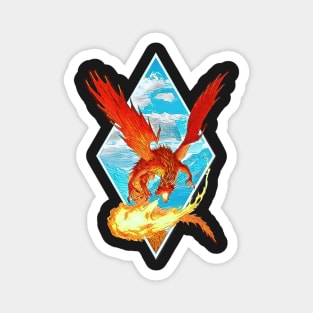 Red Dragon Breathing Fire - Black - Fantasy Magnet