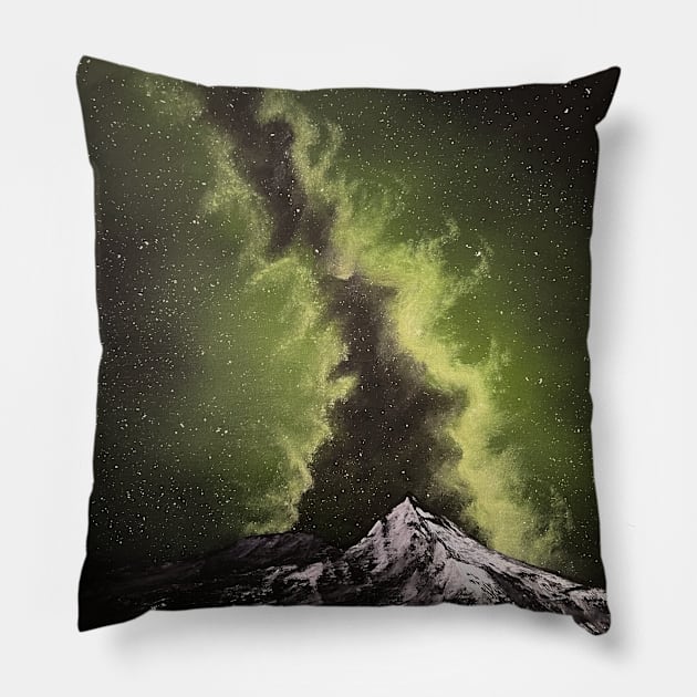 Green Galaxy Mountain Pillow by J&S mason