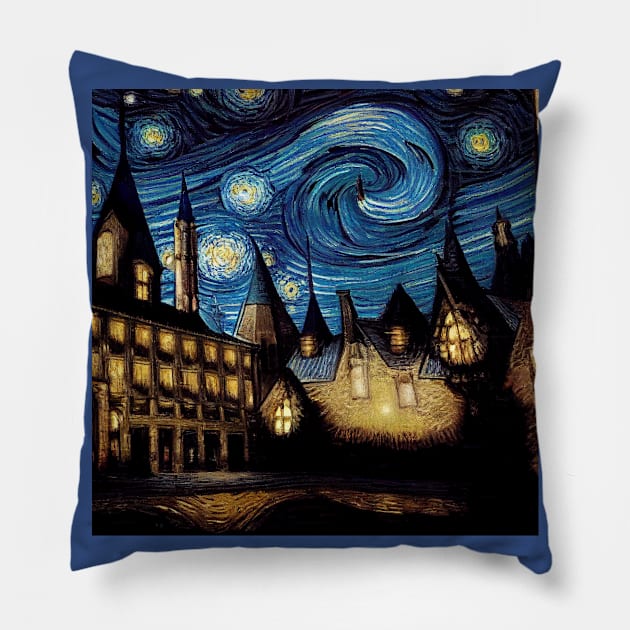 Starry Night Wizarding School Van Gogh Pillow by Grassroots Green