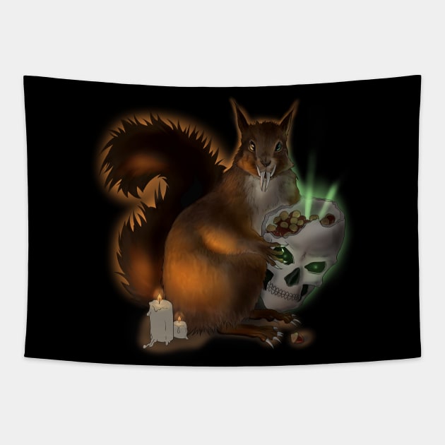 Spooky Squirrel Halloween Lycanthropy Skull Digital Art Tapestry by JettDes