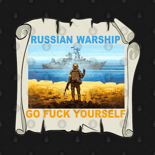 Ukraine Stamp // Warship Moskva // Russian Warship Go Fuck Yourself! // Vintage Parchment by Vladimir Zevenckih