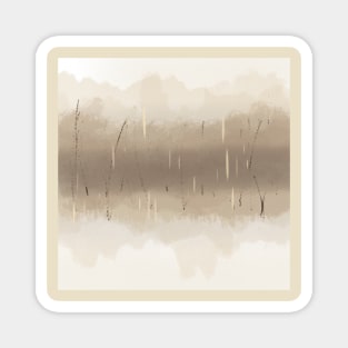 "Heard We're Going Into The Forest" - Muted Tan Abstract Mountains Trees Reflection Modern Art Magnet