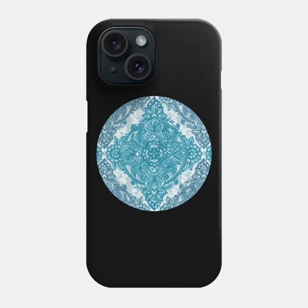 Teal & White Lace Pencil Doodle Phone Case by micklyn