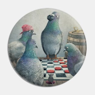 Checker Playing Pigeons Pin