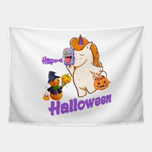 Spooky Delights: Unicorn, Pumpkin Wizard and Treats The Extravaganza - Happy Halloween for Halloween Tapestry