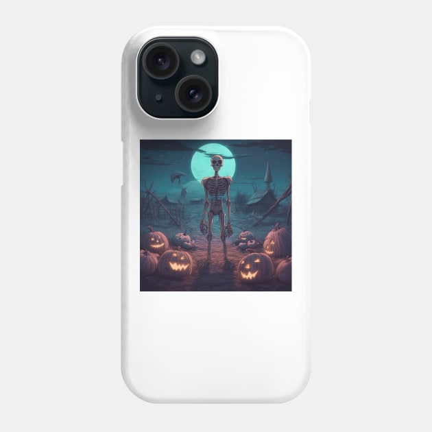 lonely skeleton during halloween Phone Case by Maverick Media