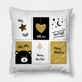 Merry Christmas cards - black, white and gold Pillow