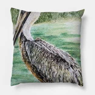 Pelican, color pencil illustration Pillow