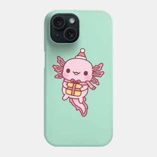 Cute Axolotl With Christmas Santa Hat Scarf And Present Phone Case