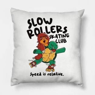 Slow Rollers Skating Club // Funny Sloth and Turtle on Roller Skates Pillow