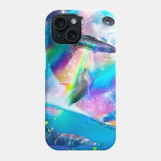 Cute Galaxy Dolphin UFO Abduction, Rainbow Space Phone Case