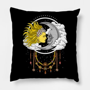 Skull Moon And Sun Pillow