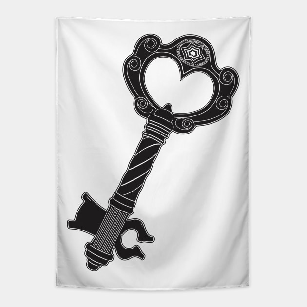 Vintage Key with gemstone. black color Tapestry by Master2d