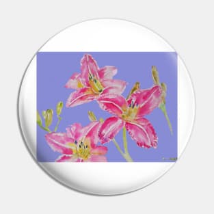 Pink Lily Flower Watercolor Painting Pattern - on Lavender Purple Pin