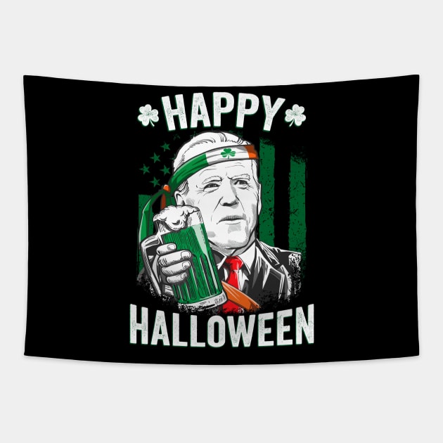 Funny Happy Halloween Leprechaun Biden St Patrick's Day Tapestry by petemphasis