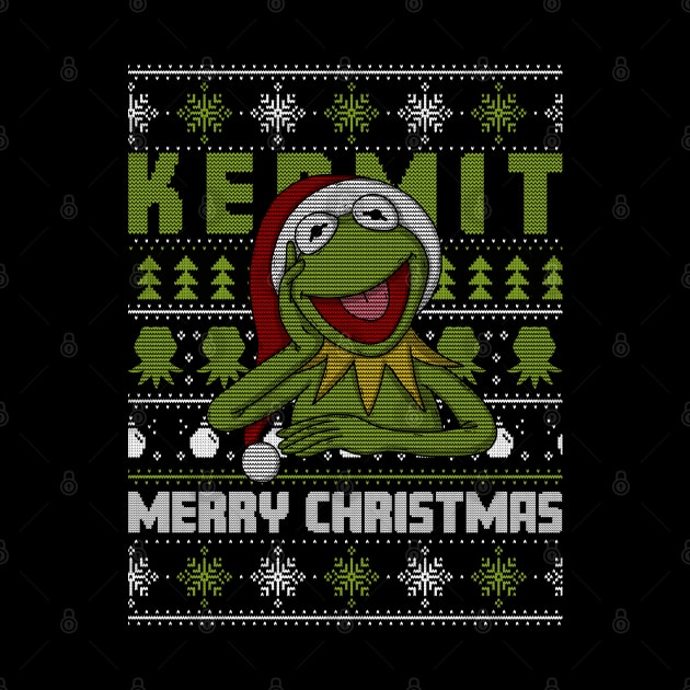 Kermit Merry Christmas Ugly Sweater Pattern by Luna Illustration