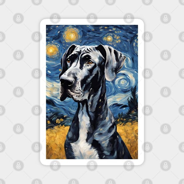 Great Dane Dog Breed Painting in a Van Gogh Starry Night Art Style Magnet by Art-Jiyuu