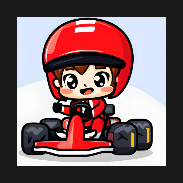 A Go-kart with a Boy in Red Racing Overalls in Kawaii Chibi style by Elmsleigh Designs