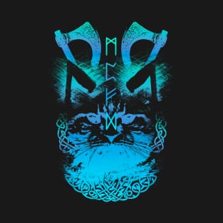 Abstract Cat in Viking Style - Blue T-Shirt