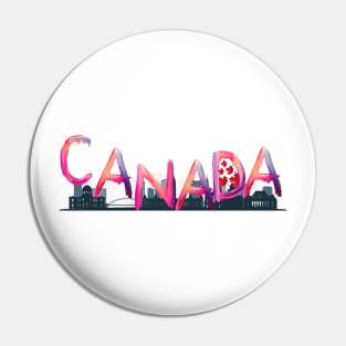 Canada Landmarks Watercolor police - Pink lettering Pin