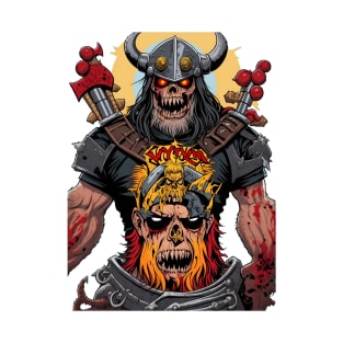 Viking zombie undead warrior horror design lots of color surreal comic book style art T-Shirt