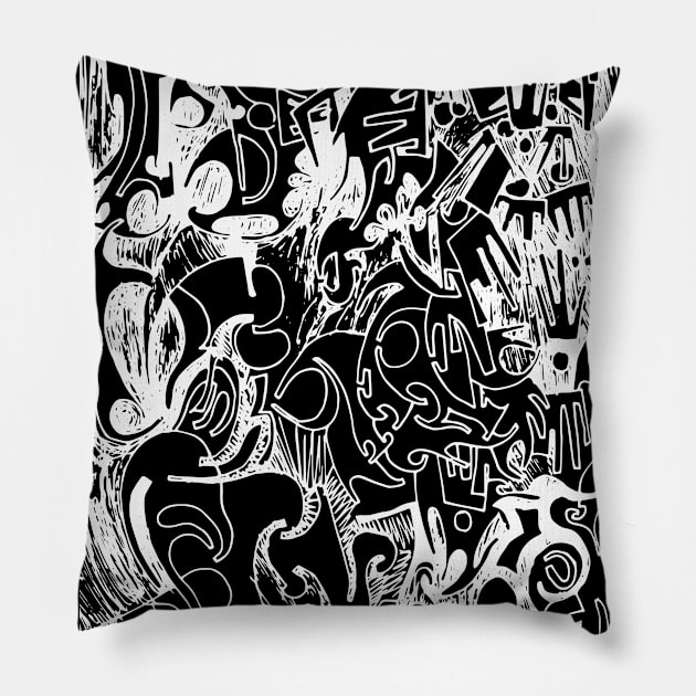 Abstract Ink Drawing #9 Black Pillow by MrBenny