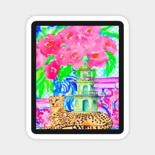 Watercolor pagoda and cheetah Magnet