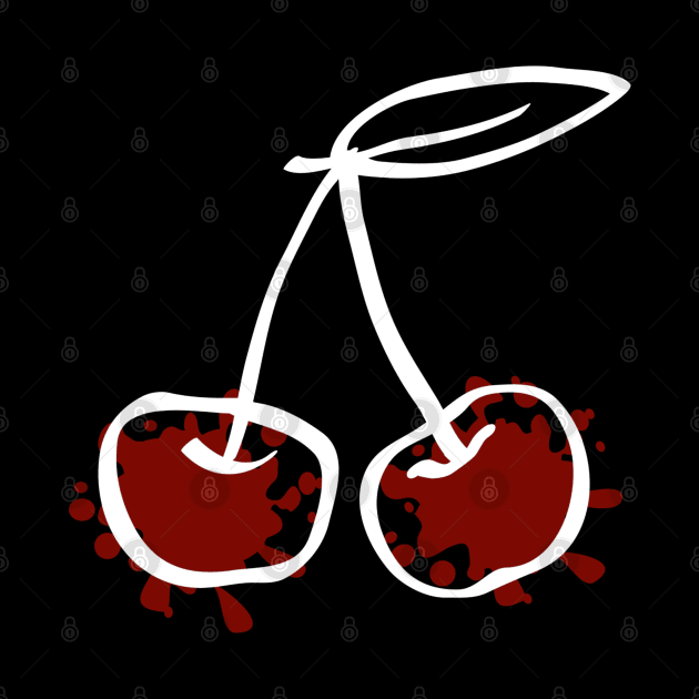 Two red cherries on a stalk by PopArtyParty