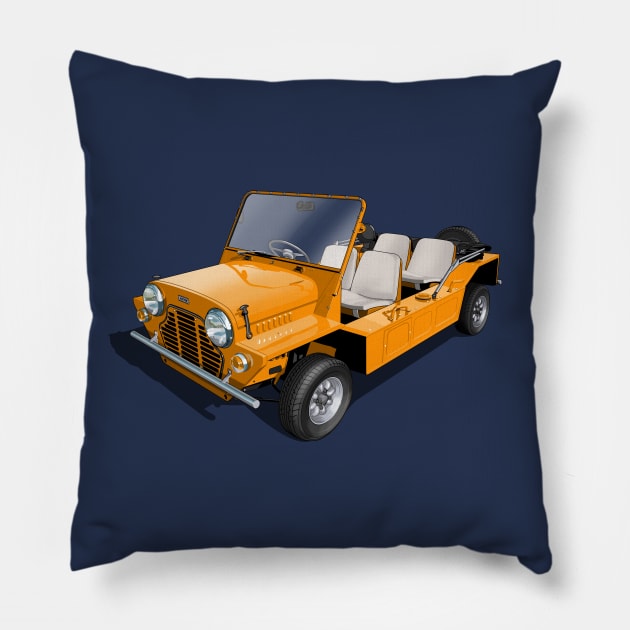 austin Mini Moke in orange Pillow by candcretro