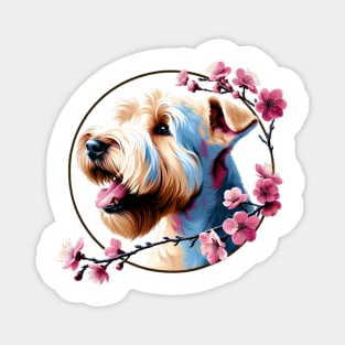 Soft Coated Wheaten Terrier Revels in Spring Cherry Blossoms Magnet