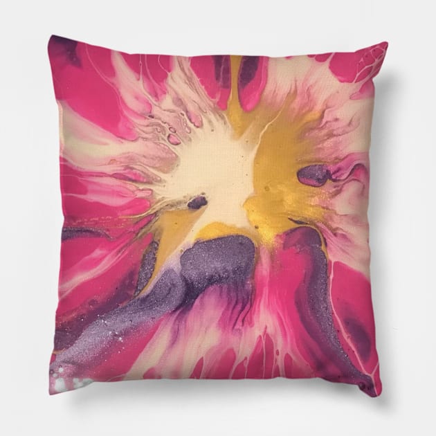 Pink Gold Wild Rose Pillow by Sasa-paints