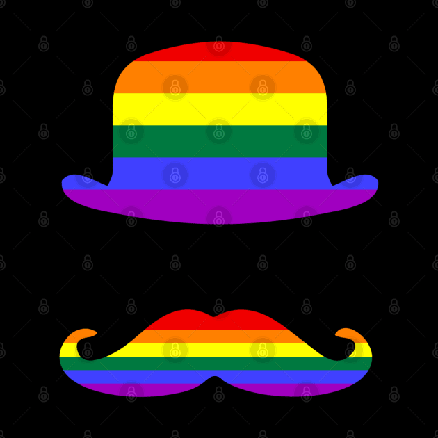 Funny Mustache Gay Pride Flag Bowler Hat by Scar