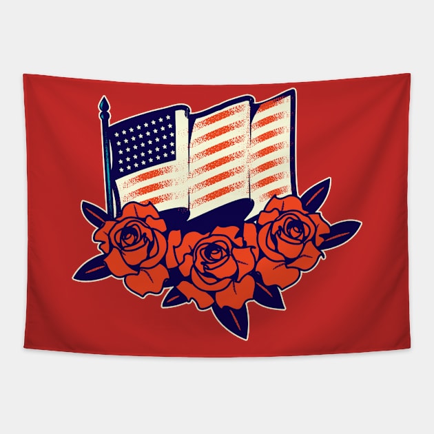 4th of july american flag over roses Tapestry by InkyArt