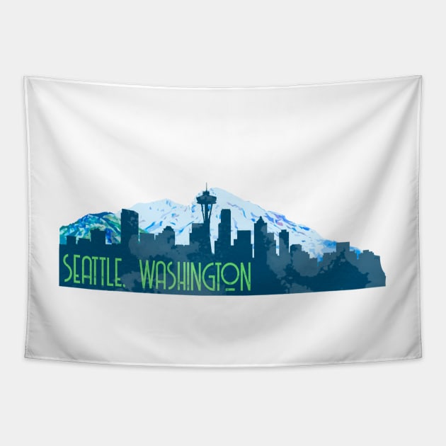 Seattle Skyline Mount Rainier Decal Tapestry by zsonn