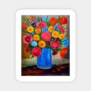Stunning boutique of abstract flowers in a blue  vase . Magnet