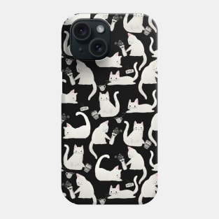 Bad Cats Knocking Stuff Over, White Cats on Black Phone Case