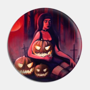 Young cute witch with Halloween Pumpkins Pin