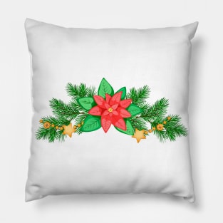 Сhristmas composition with poinsettia Pillow