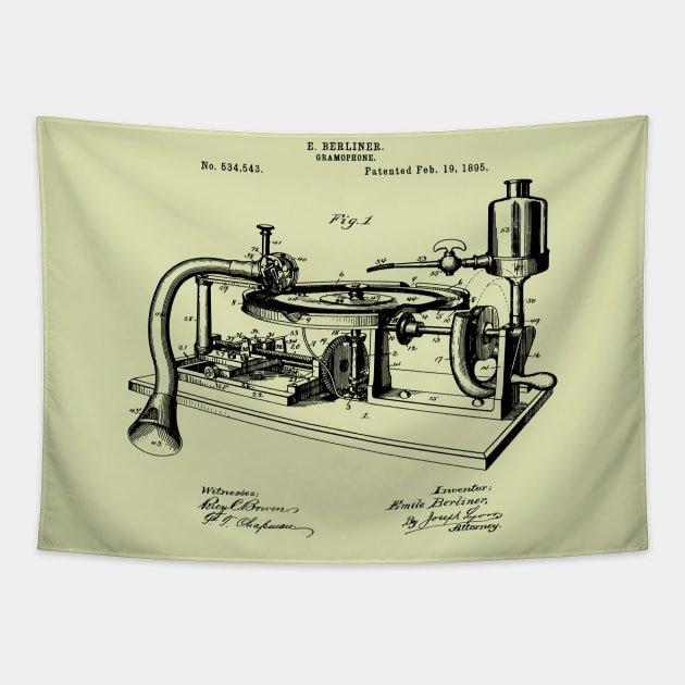 Vintage Patent Print 1902 Gramophone Tapestry by MadebyDesign