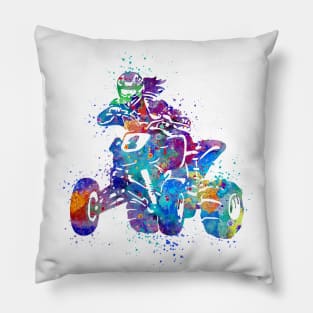 Four Wheeler ATV Riding Girl Watercolor Silhouette Pillow