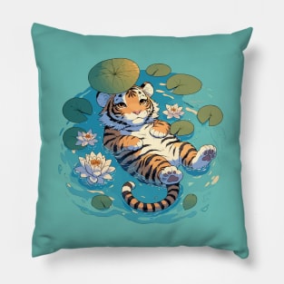 Kawaii Anime Tiger Bath With Water Lily Pillow