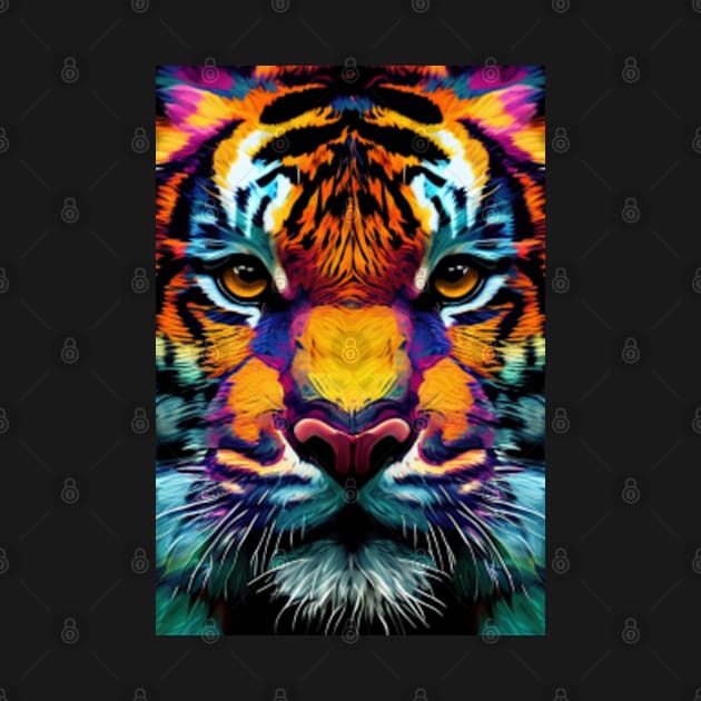 Pop Art Tiger Face In Vibrant Colors - A Unique and Playful Art Print For Animal Lovers by Whimsical Animals